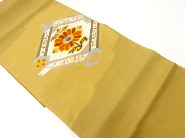 アンティーク　変わり菱に草花模様織出し袋帯（材料）